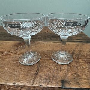 NWOB Pair Shannon Crystal Godinger Dublin Champagne Sherbet Cut Crystal Glasses